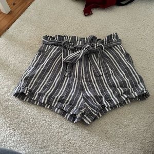 High Waisted Grey Striped Shorts with Belt